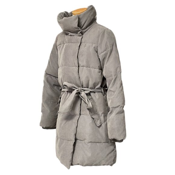 ICHI Puffer Trench Coat Square Tie Brown Size Medium M - Picture 2 of 16